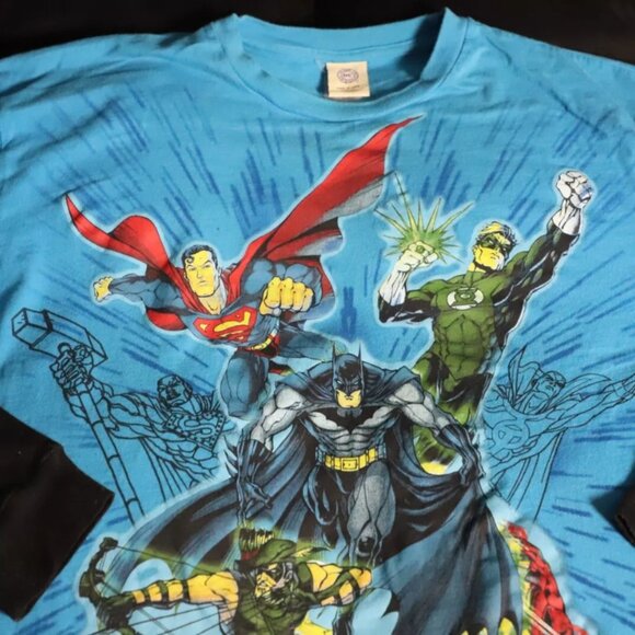 VTG DC Comics T-Shirt Mens L Blue/Black Colorblock Justice League Legend Graphic - Picture 3 of 8